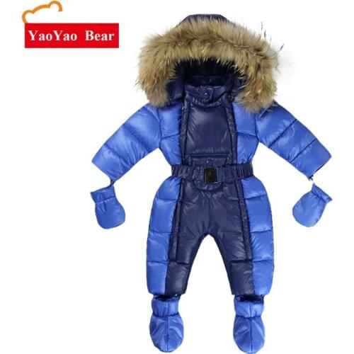 Newborn 3-12m Infant Romper Warm Clothes -10 to -30 Degree Suit for Russia Winter Girls Boys Baby Fur Gloves Snow Season