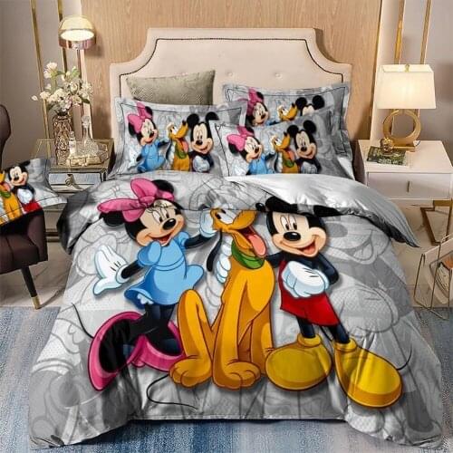 3d Mickey Mouse Minnie Bedding Set Single Double Queen Donald Duck Duvet Cover Set Twin Full Cute Bed Clothes For Kid Boy