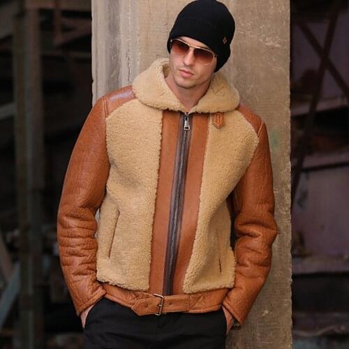 SANI Sheepskin Fur Shearling Short Brown Fur Jacket Real Natural Shearling Fur Genuine Leather Winter Warm Fur Overcoat