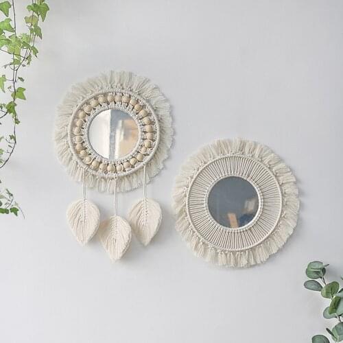 Round Mirror Macrame Mirror Wall Boho Home Decor Acrylic Mirror Braided Tassel For Apartment Living Room Bedroom Wall Decor