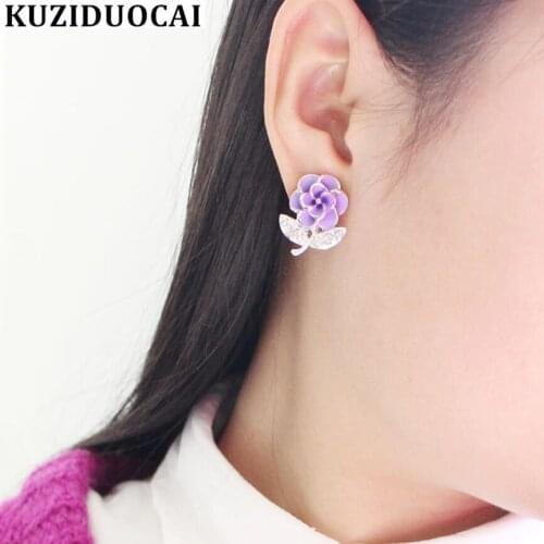 Kuziduocai Fashion Fine Jewelry Six Colors Paint Rhinestones Bouquet Of Flowers Stud Earrings For Women And Ladies Gift E-694