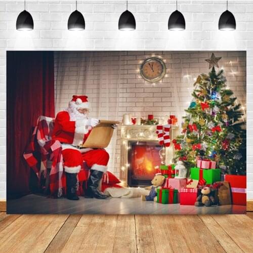 Laeacco Interior Santa Christmas Tree Fireplace Gifts Birthday Photo Photography Backdrop Photo Background For Photo Studio
