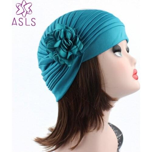 Hot sale Luxury Women Pleated Head Wrap Bonnet Turban Sleeping Cap With Spring Flower Ladies Turban