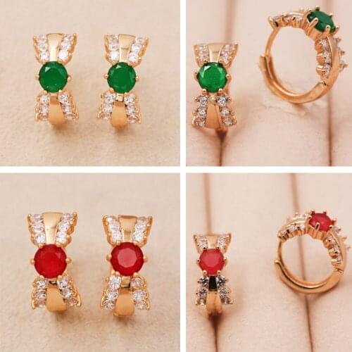 Trendy Gold Copper Plated Round Earrings Green Red Zirconia Stone For Women Girls Fashion Jewelry Accessories Wedding Gif