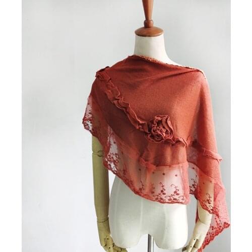 Fashion beautiful Rabbit fur scarf women handmade flower lace knitted fabric luxury Triangle Shawls echarpe hiver femme