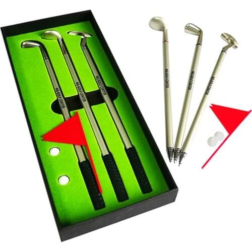 Mini Course Desktop Golf Club Ball Putting Green Flag Ballpoint Pen Set Gift