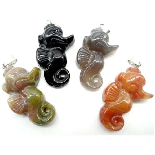 Natural stone Agates Quartz crystal Turquoises hand-carved fox Gems pendant for diy jewelry Making necklace Accessories4pcs