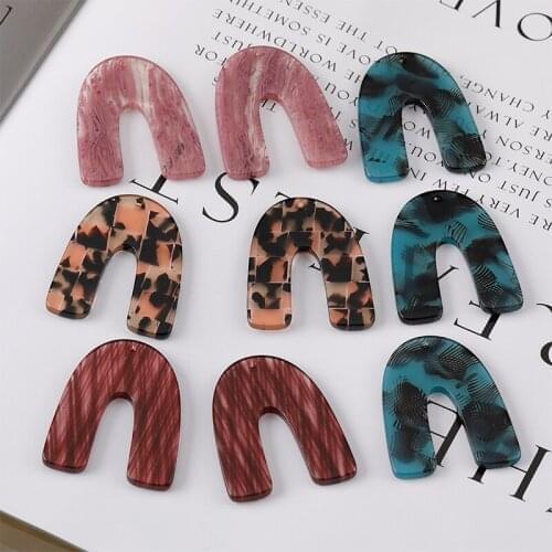 New style 40pcs/lot color pattern print geometry U shape acrylic beads diy jewelry earring/garment pendant accessory