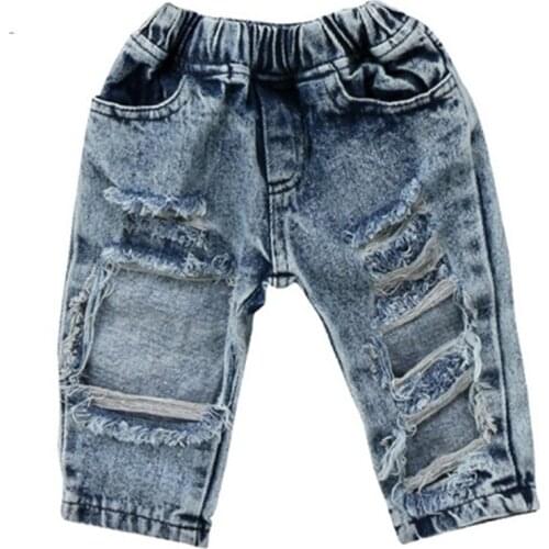 Casual New Baby Kid Girls Summer Casual Pants Denim jeans Ripped Patch Fashion Size 1-5T