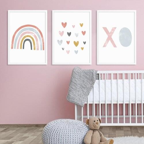 Rainbow Lovely Cartoon Boho Style Girl Nursery Decor Canvas Paintings Wall Art Pictures for Kids living Room Home wall Decor