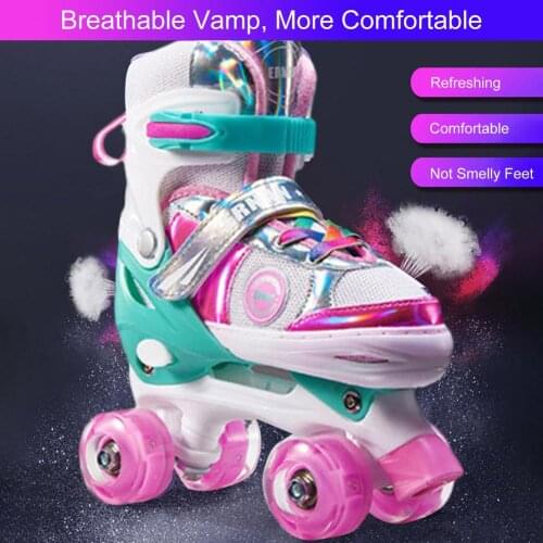 Boys Girls Roller Skates 4 Wheel Glow Up Double-row Skating Shoes Adjustable Breathable Professional ABEC-7 Bearing Kids Sneaker