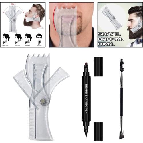 Beard Filler Pen Waterproof Sweatproof Long Lasting Solution & Natural Finish Barber Pencil and Brush Male Mustache Repair