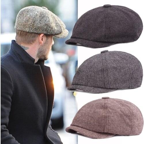 Wool Newsboy Caps Men Herringbone Flat Caps Gatsby Cap Woolen Driving Hats Vintage Inspired Hat Winter Peaky Blinders NEW
