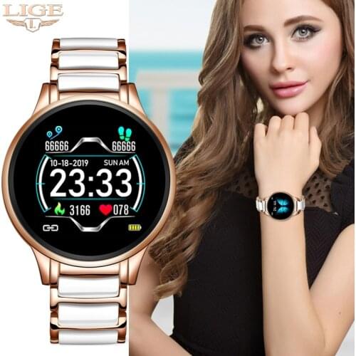 LIGE Smart Watch Women smartwatch woman Waterproof Sport Fitness Tracker Heart Rate Blood Pressure Monitor Fashion Ceramic Strap