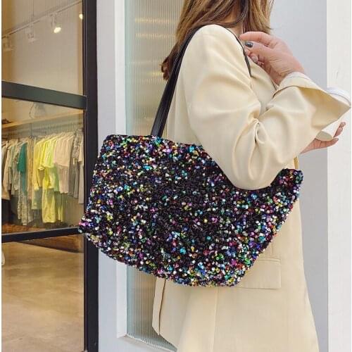 Sequins Armpit bag 2021 Summer High-quality PU Leather Handbags Lady Totes Shoulder Bag Travel Chain Bling Fashion Crossbody Bag