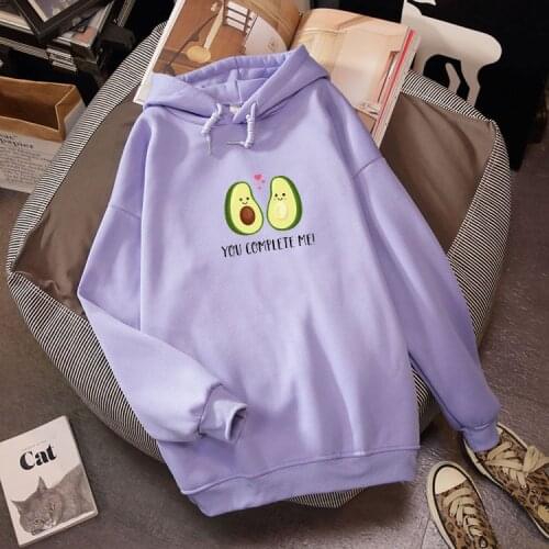 Avocado Print Letter Kawaii Sweatshirt Winter Streetwear Harajuku Oversize Hoodie Female Kpop Hoody Ladies Cute Long Sleeve
