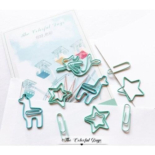 TUTU 20PCS/LOT star Alpaca mermaid Paper light green Color Funny Kawaii Bookmark Office School Stationery Marking Clips H0459