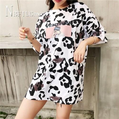 2020 Popular Plus Size Leopard Women T Shirt Round Neck Long Style Female Tee Shirts