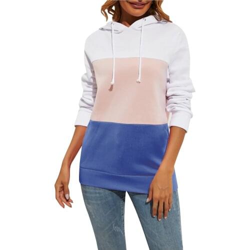 Women 2021 Hoodies Fashoin Striped Splicing Hooded Sweatshirts Winter Thicken Long Sleeve Pullover Streetwear Round Neck Sweater