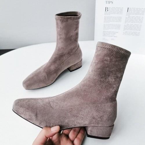 New Fashion Spring Autumn Platform Suede Ankle Boots Women elastic force Thick Heel Platform Boots