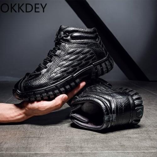 Winter mens real leather cotton shoes winter warm and thickened breathable leisure high help anti-skid snow boots