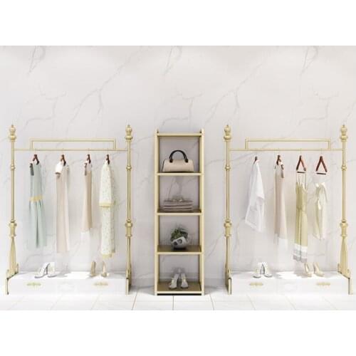 The golden rectification combination of floor type European shelf and side hung womens clothing display shelf in clothing store