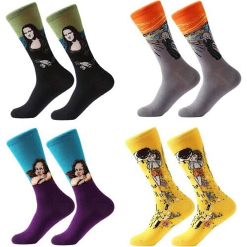 1 pair Hot Sale Classic Spring Summer Retro Women Personality Art Van Gogh Mural World Famous Painting Female Sock Oil Socks