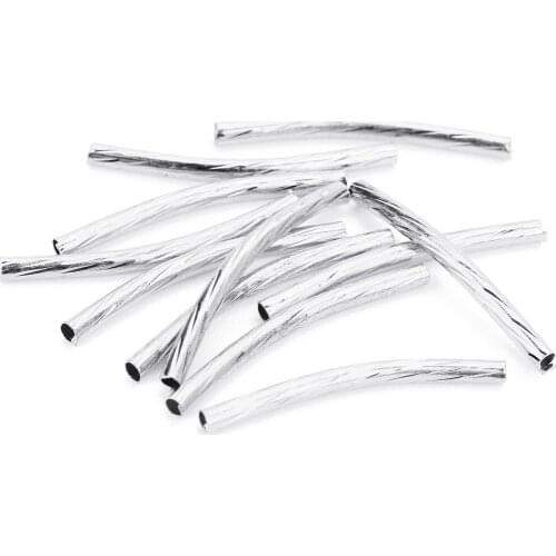 100 pcs/lot 2*20mm Gold Silver Rhodium Color Copper Curved Long Tube Beads Connectors DIY Necklace Bracelet Findings Material