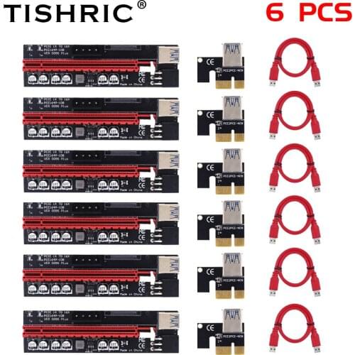 2021 6PCS TISHRIC PCIE Riser for Video Card PCIE x16 Riser 009S Plus PCI Express Extension Adapter 6 Capacitance For Mining