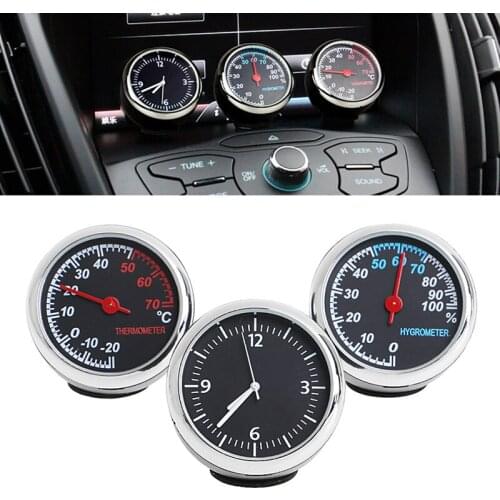 3Pcs Car 4cm Quartz Hygrometer Time Clock Temperature Thermometer Moisture Meter Wholesale