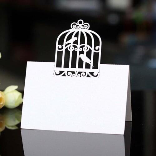 50pcs Laser Cut Bird Cage Table Name Place Cards Favor Table Name Message Setting Card Wedding Birthday Party Favor Decoration