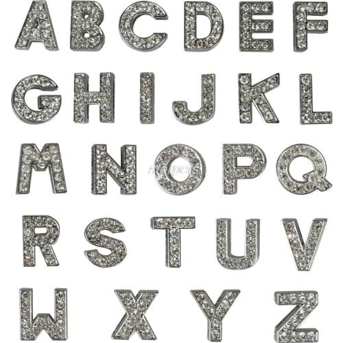 52pcs/Lot)10mm Block Rhinestone Slider Letter Accessories Clear/Light Pink Rhinestones Mixed