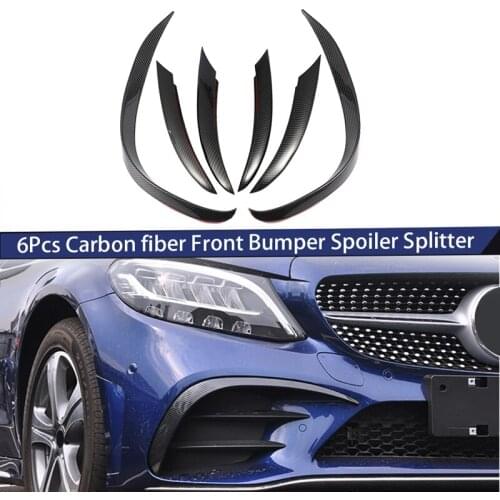 6Pcs Carbon Fiber Front Bumper Spoiler Splitter Cover Grille Vent Trim for Mercedes-Benz C-Class C200 C260 W205 2019