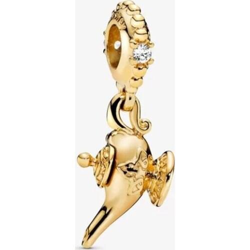 925 sterling silver woman brand fashion jewelry magic lamp necklace pendant charm gold color beads fit Pandora bracelet making