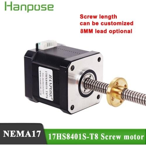 Free shipping Nema17 17HS8401S-T8*8 Screw Rod Linear Stepping Motor with Trapezoidal Lead Screw for Drawing instrument