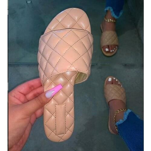 2020 New Brand Slippers Lattice Leather Women Sandal Open Toe Flat Casual Slides Summer Outdoor Beach Female Flip Flops