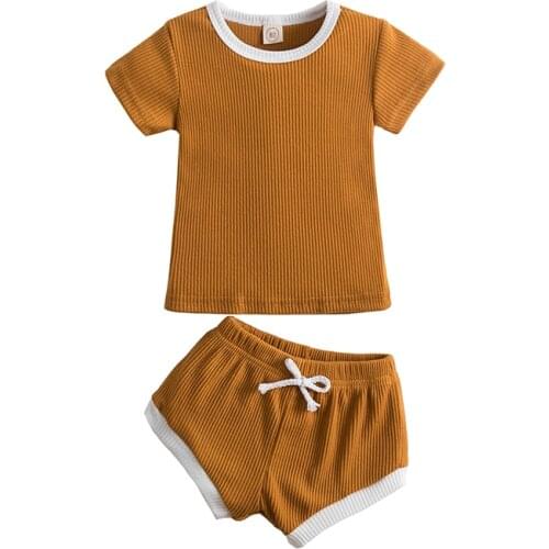 Kids Baby Girls Boys Outfit Suit Solid Clothes Set Toddler Girls Casual Clothing Cotton Tops+Short Pant 2PCS Clothing Set