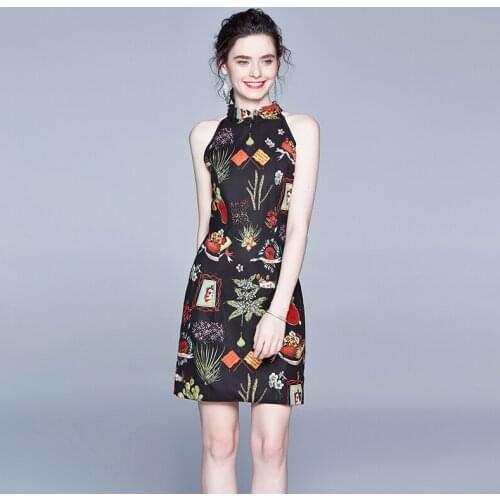 Elegant Flower Print Off Shoulder Womens Sleeveless Mandarin Collar Dress Female Summer Sexy Party Slim Dress Vestidos k1078