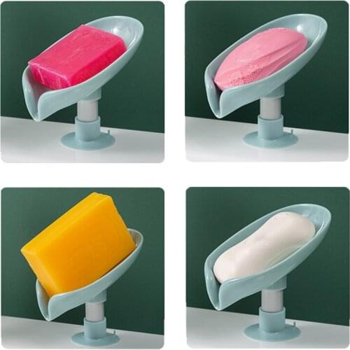 Shape Drain Soap Holder Box Sucker Soap Box Leaf Bathroom Shower Soap Holder Sponge Storage Plate Tray Bathroom Supplies Gadge