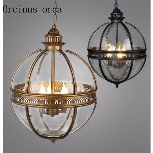 RH American Country Ball Glass Chandelier Living Room Cafe Bar Industrial Style Retro Iron LED Chandelier