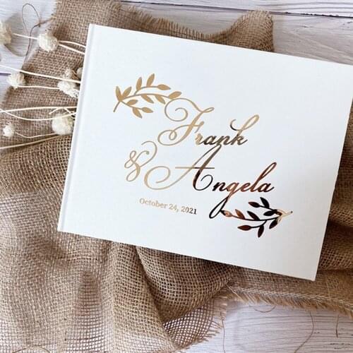 Personalised Gold Foil Wedding Guest Book Alternative . bridal shower Guest Book cutom Rustic Wedding Guest Book With Leaves