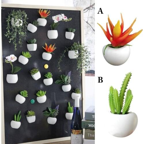 Artificial Flower Magnet Succulent Plant Refrigerator Sticker Hanging Plant Vase Potted Decoration Home Living Room Wall Decor