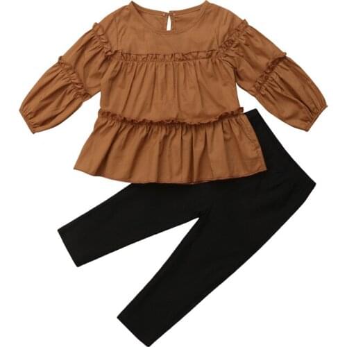 Lioraitiin 1-6Years Toddler Kids Baby Girl Set Ruffle Long Sleeve Tops Pants Leggings 2Pcs Outfits Clothes
