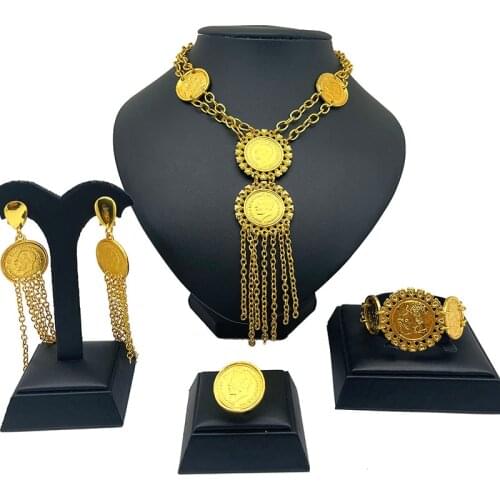 Dubai jewelry set Coin Necklace Earrings Ring Bangle Big Coin Jewelry sets Gold Color Turkey Coins Arab Gifts Turks Africa Party