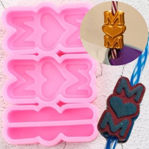 Love Heart MOM Straw Topper Silicone Mold Chocolate Candy Fondant Cake Decorating Tools Craft Pendant Keychain Epoxy Resin Mould