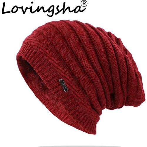 LOVINGSHA Adult Women Winter Warm Hat For Men Unisex Wool Knitted Stripe Casual Beanies Skullies Brand Outdoor Cotton Hats HT141