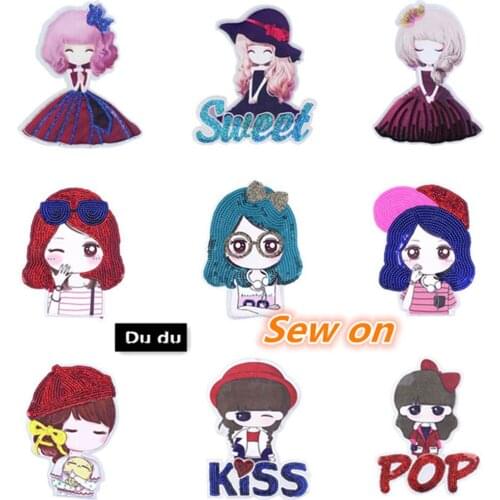 Sew on Large size Clothes Embroidery sequins Patches Cartoon Figure Pattern T-shirt Down Jacket Beautify Patches DIY