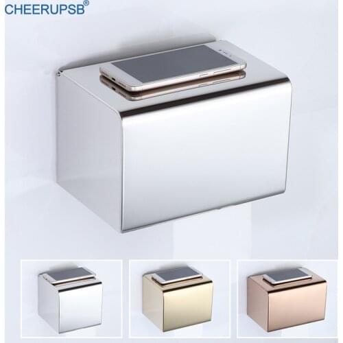 Wall Mount Toilet Paper Holder Rose Gold Roll Paper Dispenser Modern Tissue Paper Hanger Bathroom Waterproof Paper Storage Box