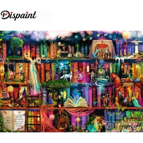Dispaint Full Square/Round Drill 5D DIY Diamond Painting "Cartoon bookshelf" Embroidery Cross Stitch 3D Home Decor A11309