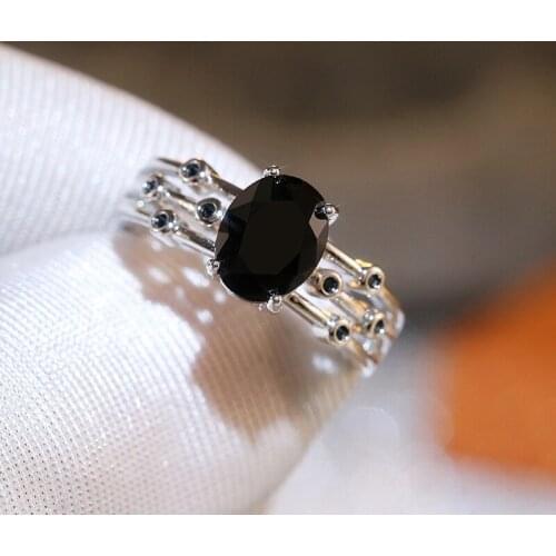 New Arrival Exquisite Princess Cut Black Oval Zircon Rings for Women Fashion Wedding Party Bands Jewelry Dropshipping